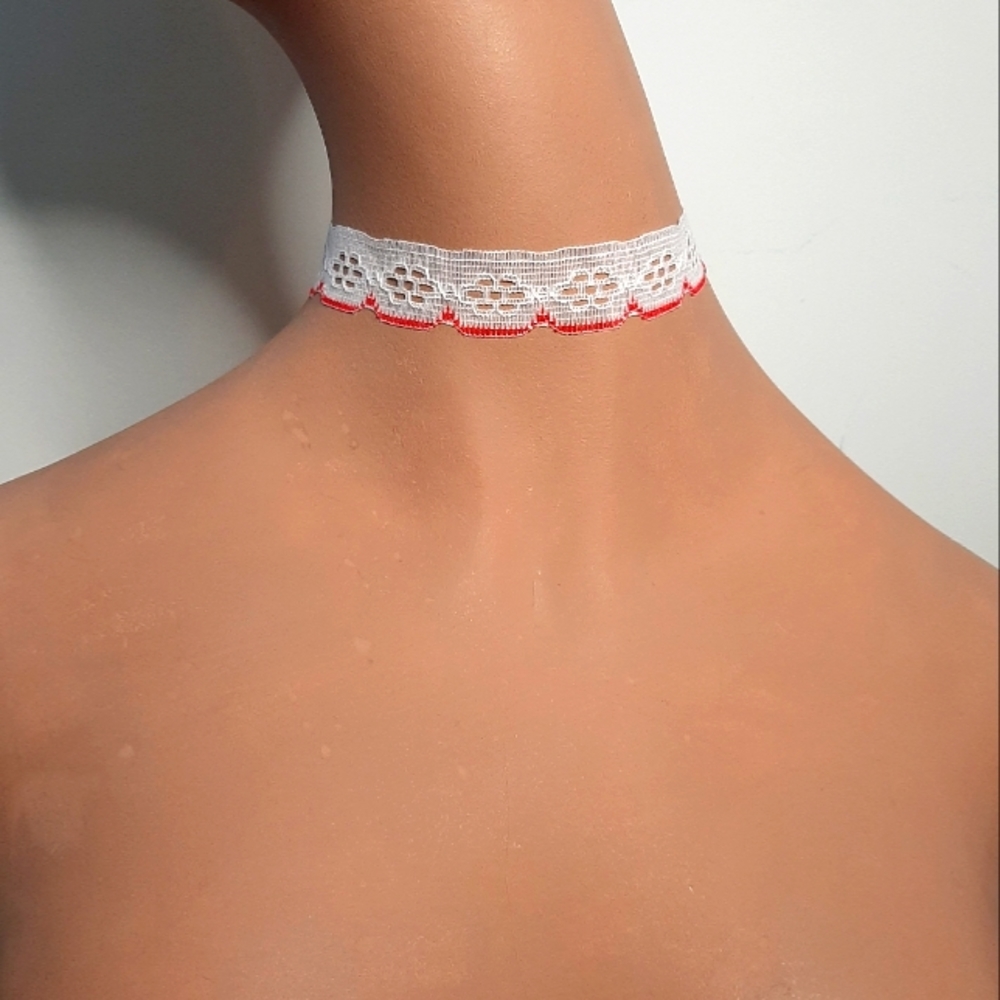 White and Red Lace Choker.